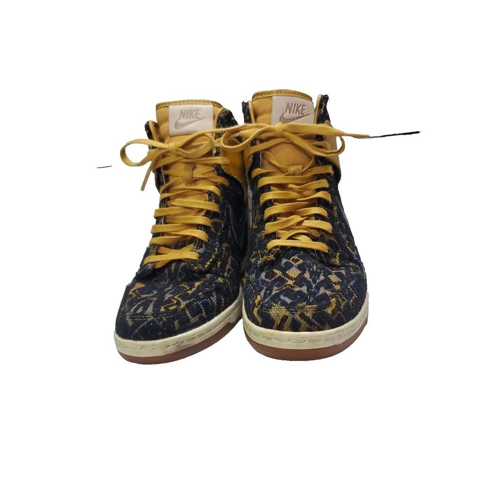 Nike Dunk Sky Hi Wedge Sneakers - Blue/Yellow Jacquard Pattern - Women's Size 8